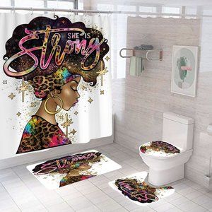 African American Men & Women shower curtain set (4 Piece) W/Hooks